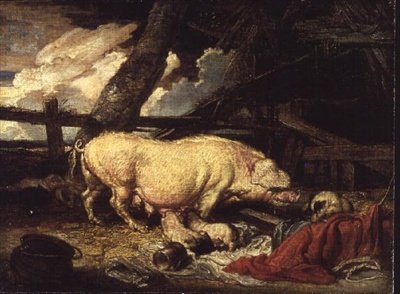 Cochons dans une porcherie - James Ward