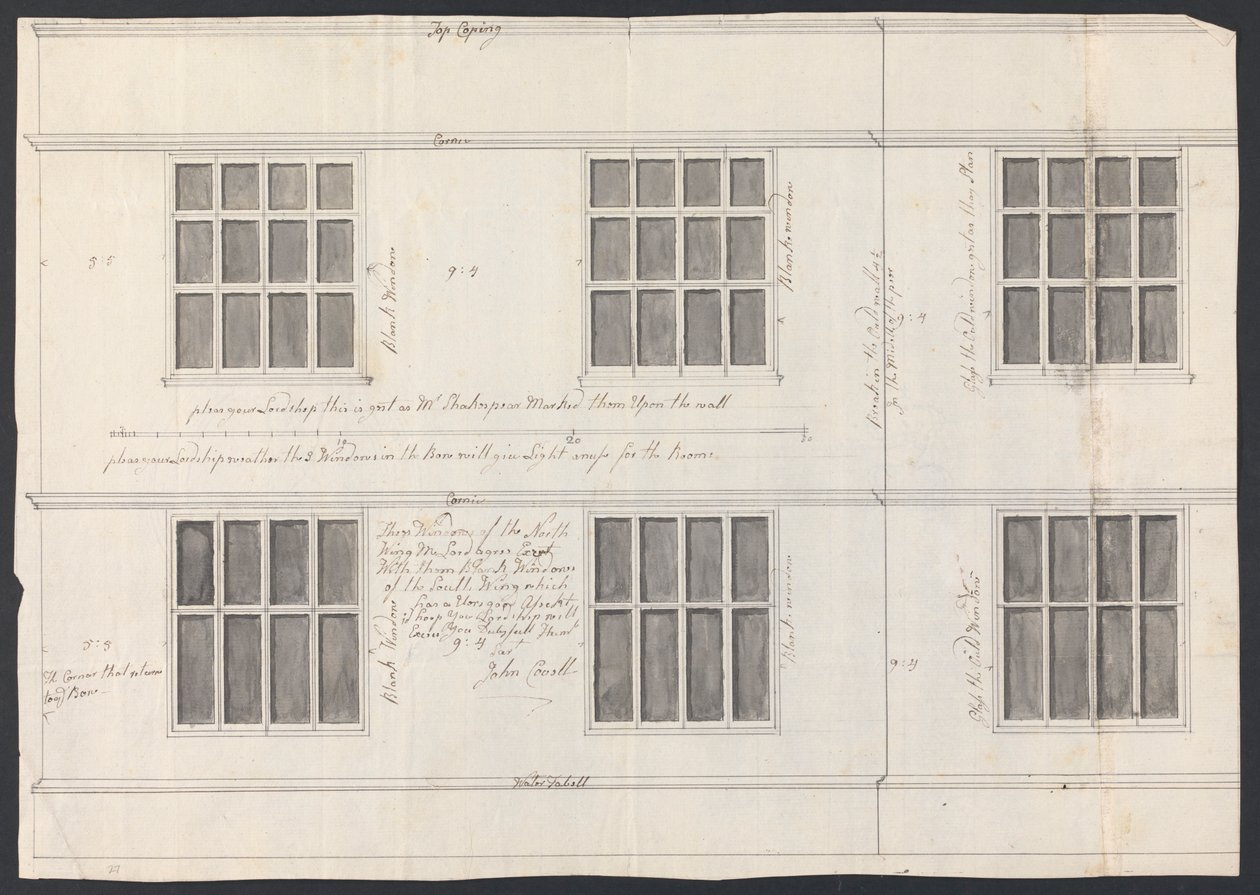 Cobham Hall, Kent : conception pour fenêtres - James Wyatt
