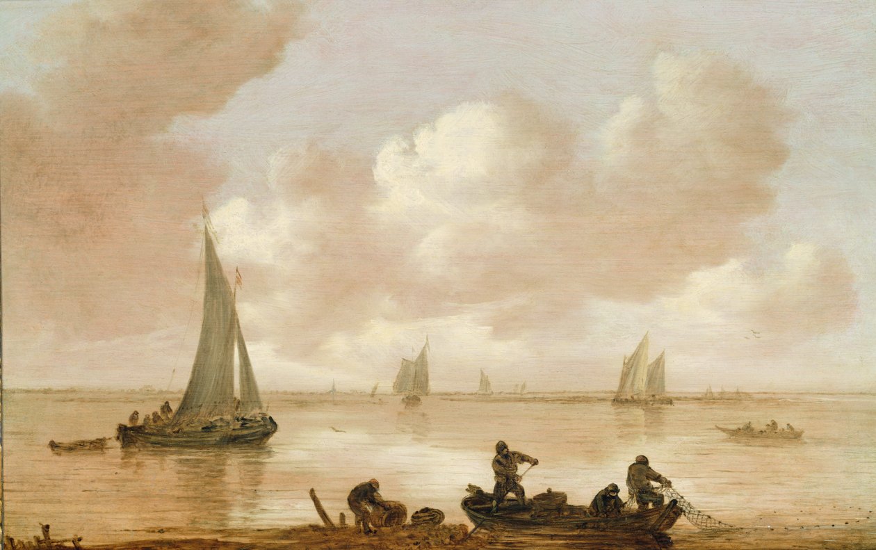 Un estuaire avec des pêcheurs tirant leurs filets - Jan Josephsz van Goyen