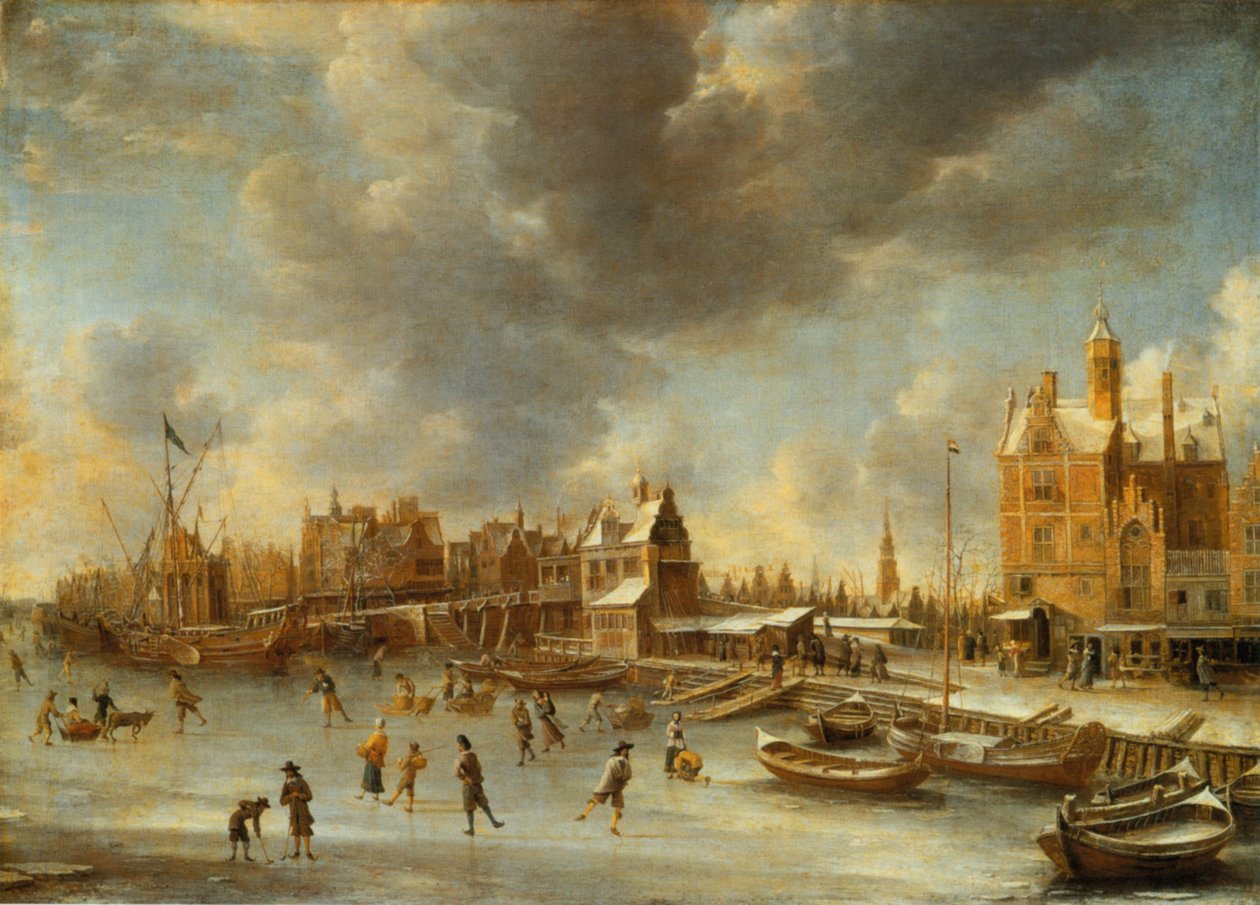 Patineurs sur le Y devant le Paalhuis - Jan Abrahamsz. Beerstraten