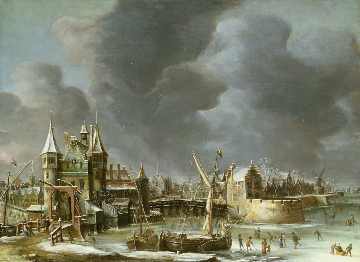 Vue de la Regulierspoort, Amsterdam, en hiver - Jan Abrahamsz. Beerstraten