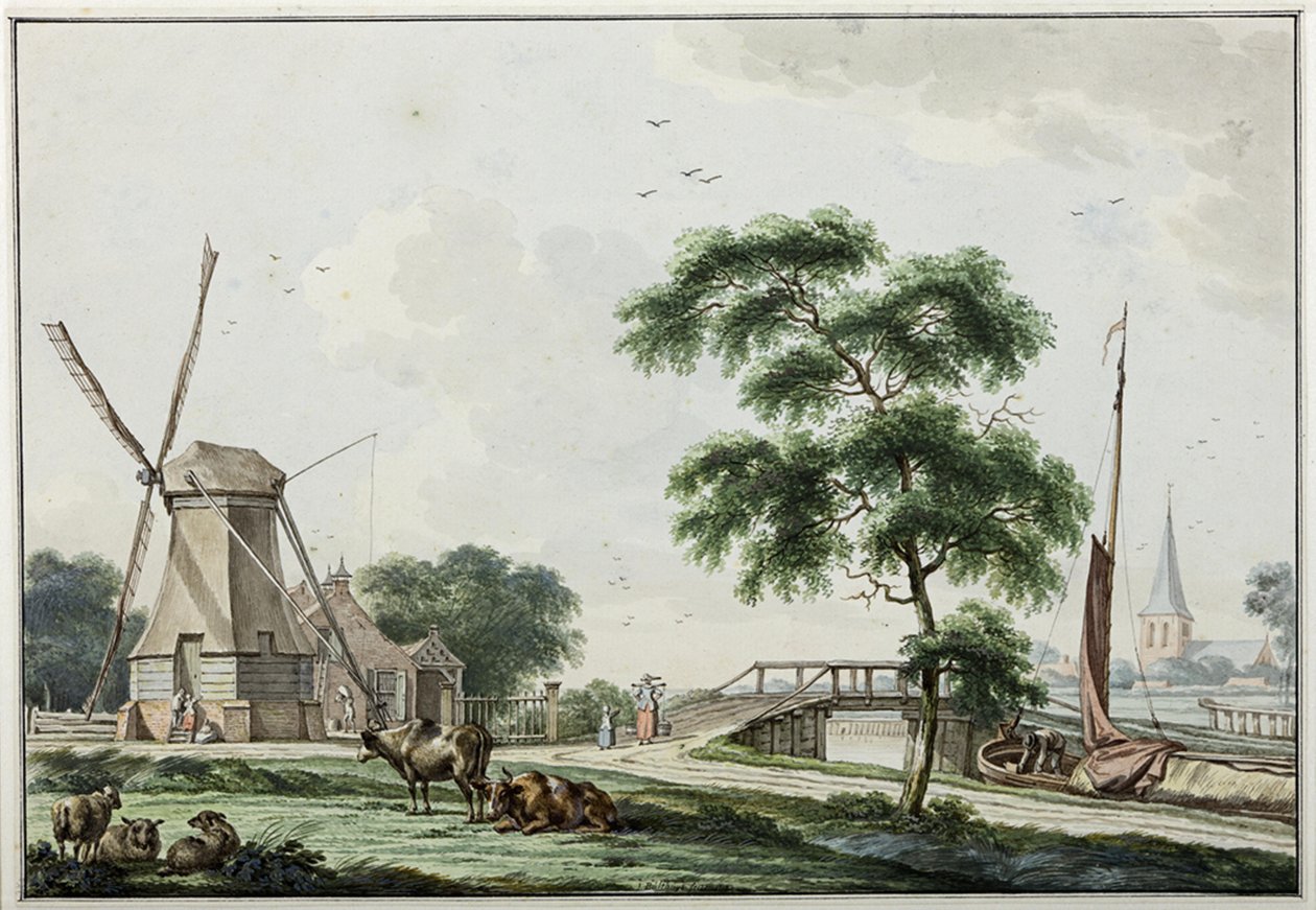 De Ulrumertil sur le canal avec moulin à vent et en arrière-plan l
