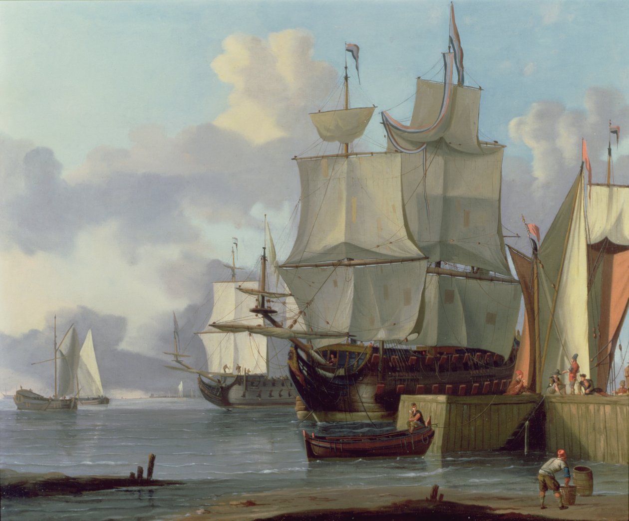 Navires hollandais amarrés à un quai - Jan Claesz Rietschoof