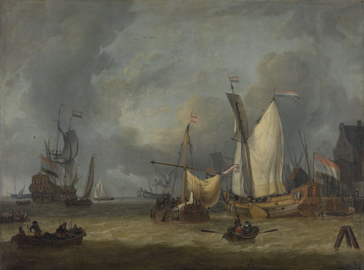 Navires dans le port par vent fort - Jan Claesz Rietschoof