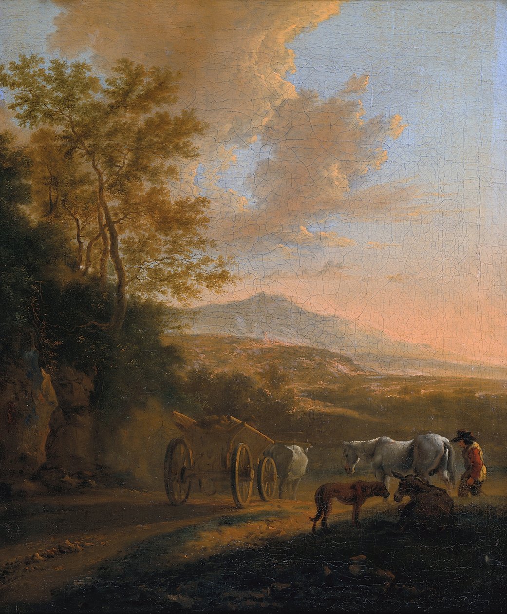 Paysage italien avec une charrette à bœufs - Jan Dirksz Both
