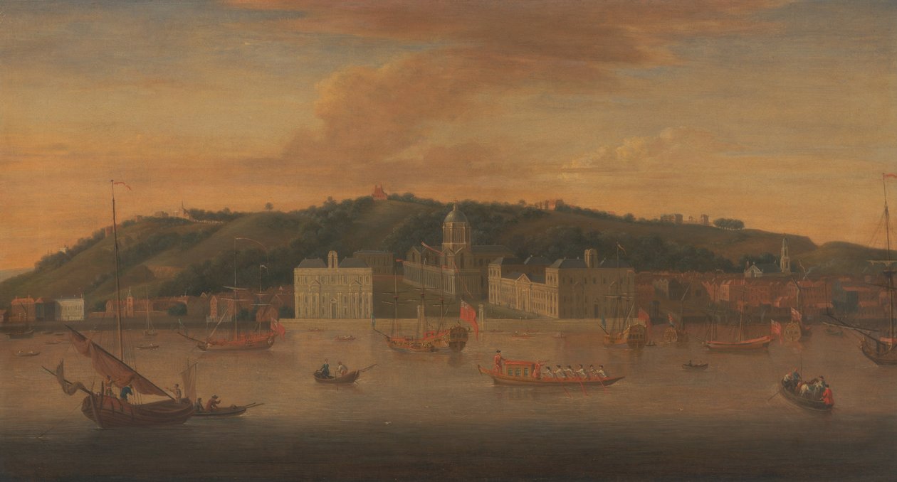 Vue de Greenwich depuis la rivière avec de nombreux bateaux - Jan Griffier