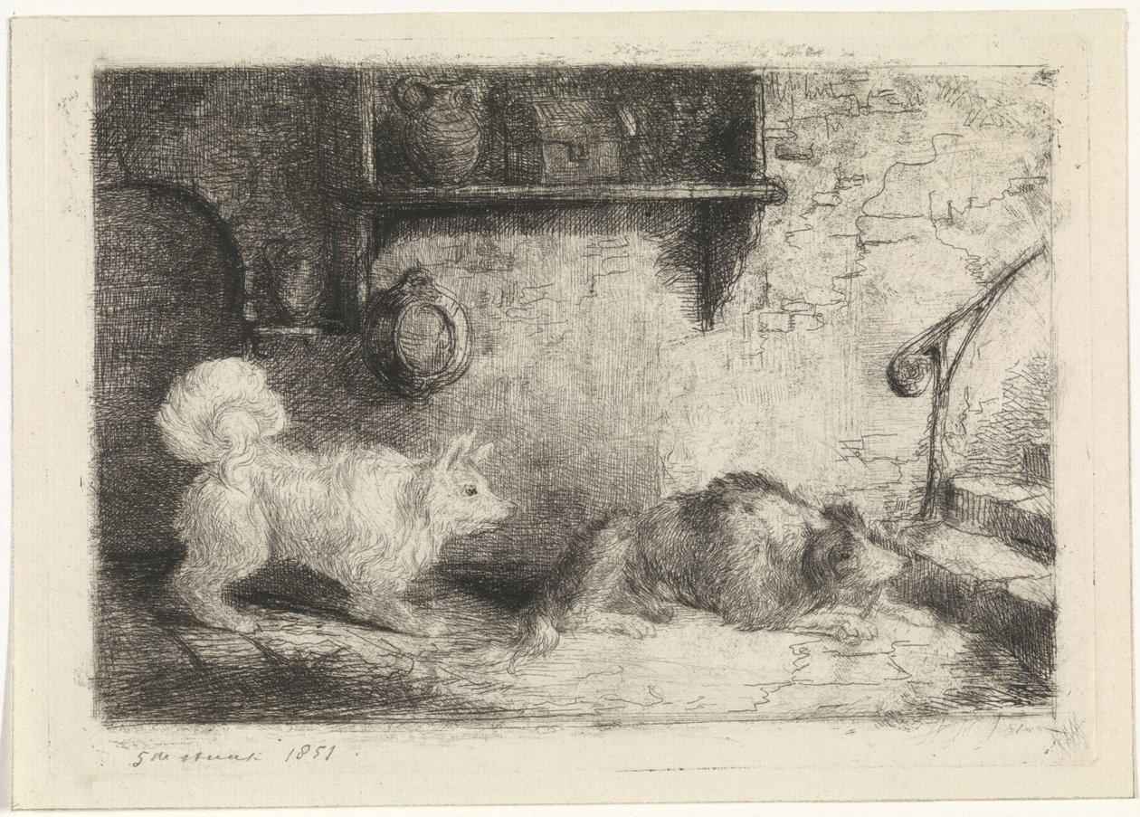 Gravure avec deux chiens - Jan Karel Jacob de Jonge