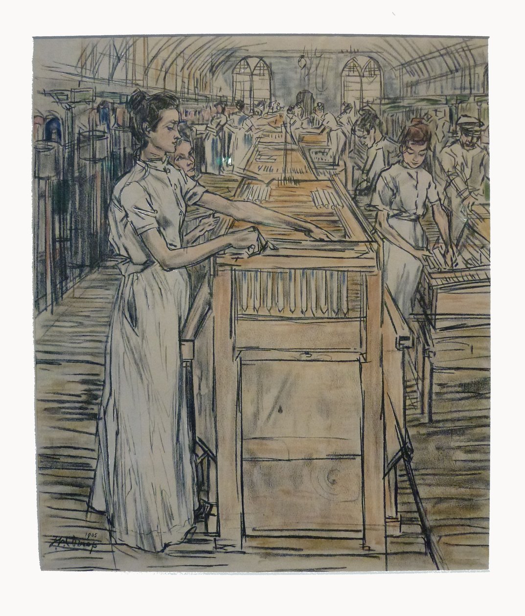 Afwerkerij 1 des 12 lithographies que Toorop a faites sur la fabrication des bougies - Jan Toorop