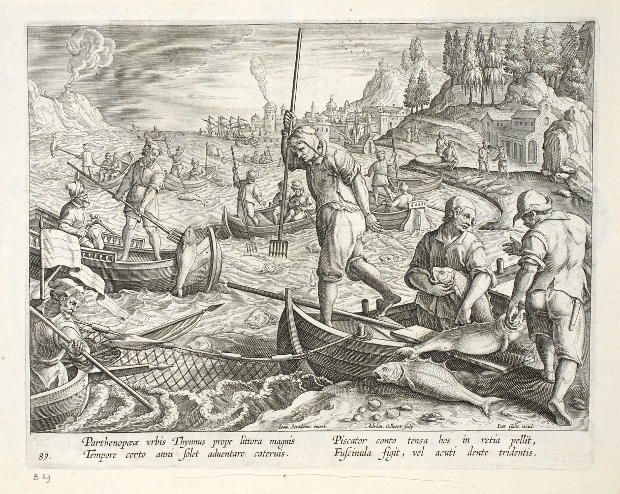 Pêche avec des filets et des tridents dans la baie de Naples, planche 89, illustration de 