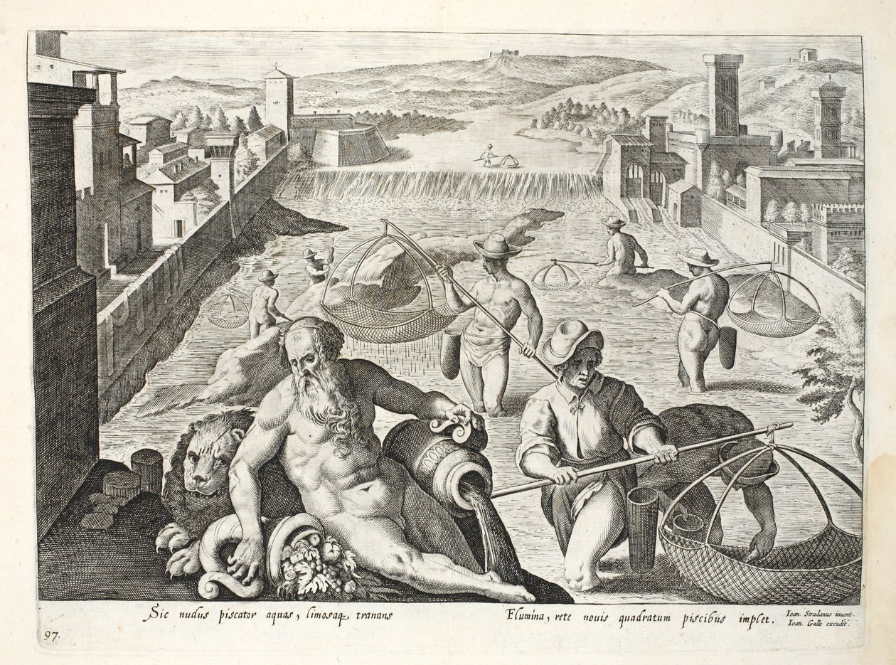 Méthode de pêche en eau peu profonde utilisant des filets carrés, illustration de 