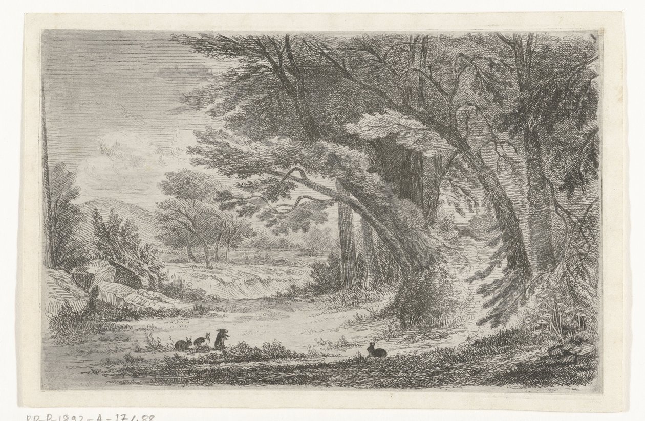 Lisière de forêt avec des lapins - Jan Bos Wz.