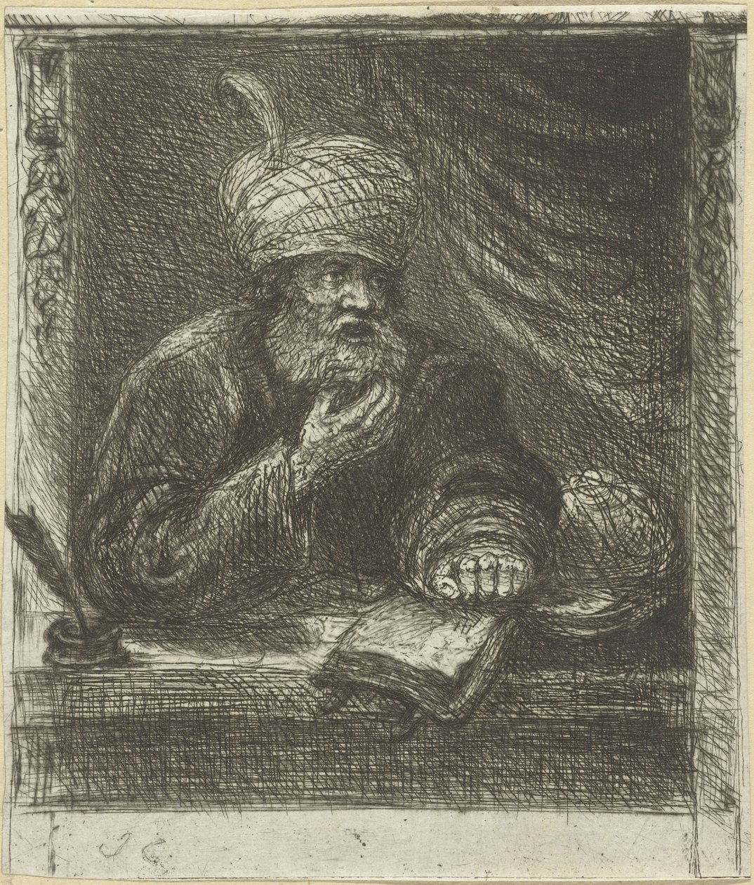 Homme avec turban derrière un bureau - Jan Chalon