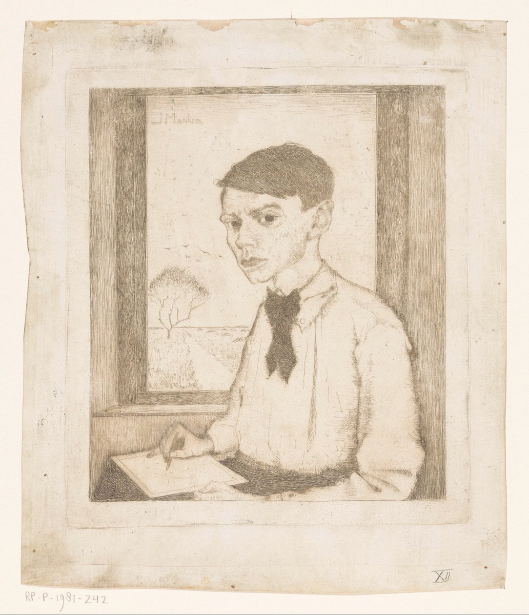 Autoportrait dessinant près d