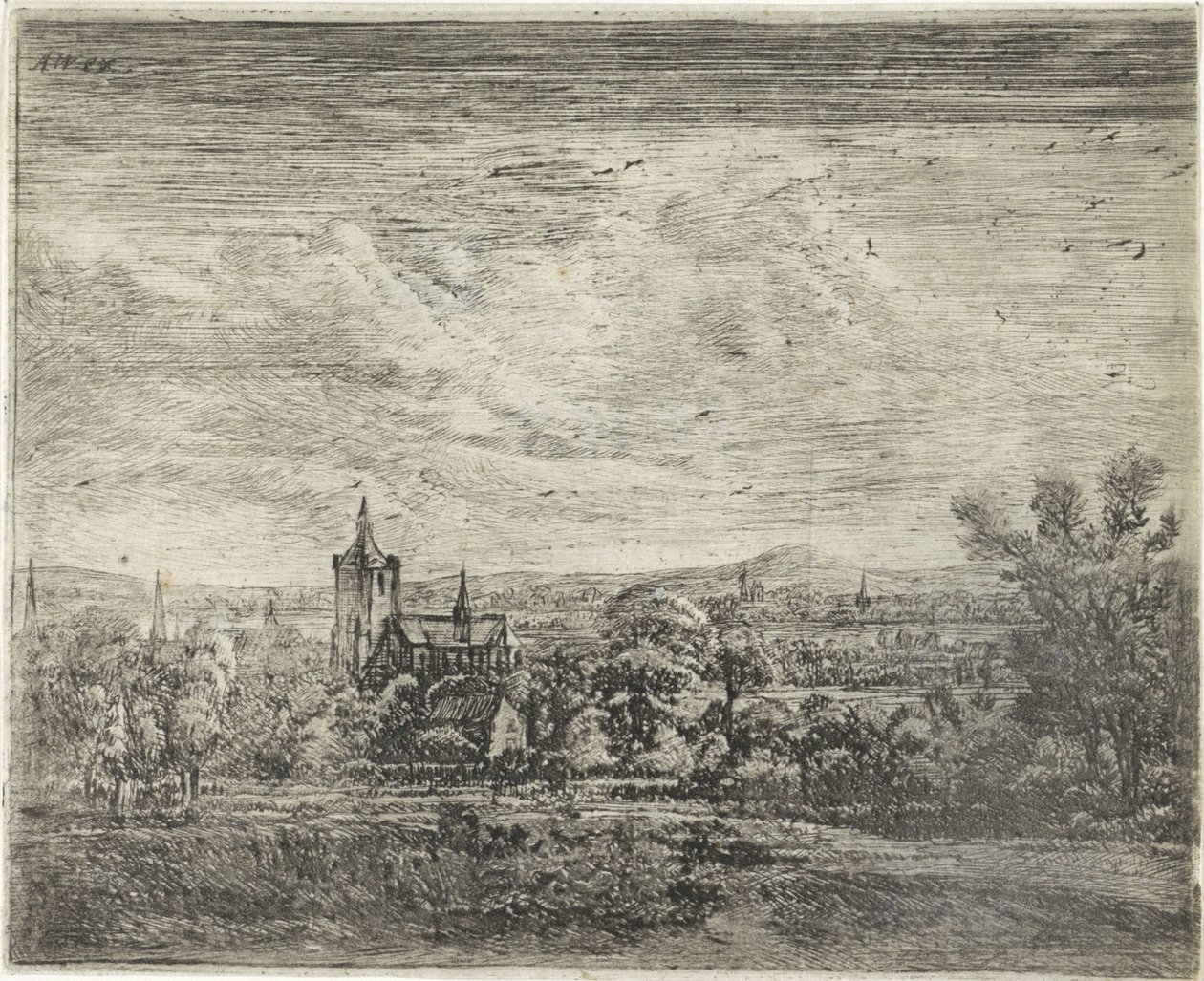 Vue de village avec une église - Jan Ruyscher