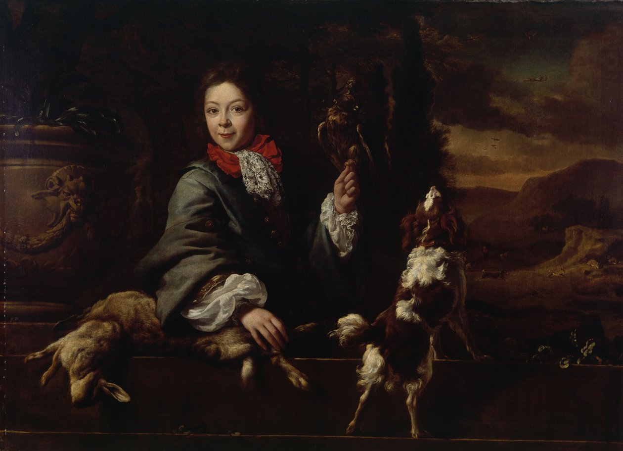Le garçon du fauconnier (huile sur toile) - Jan Weenix