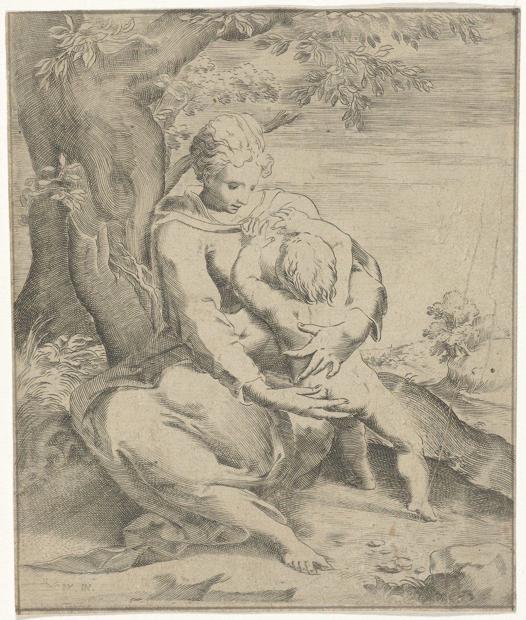 Mère et enfant sous un arbre - Jan de Hoey