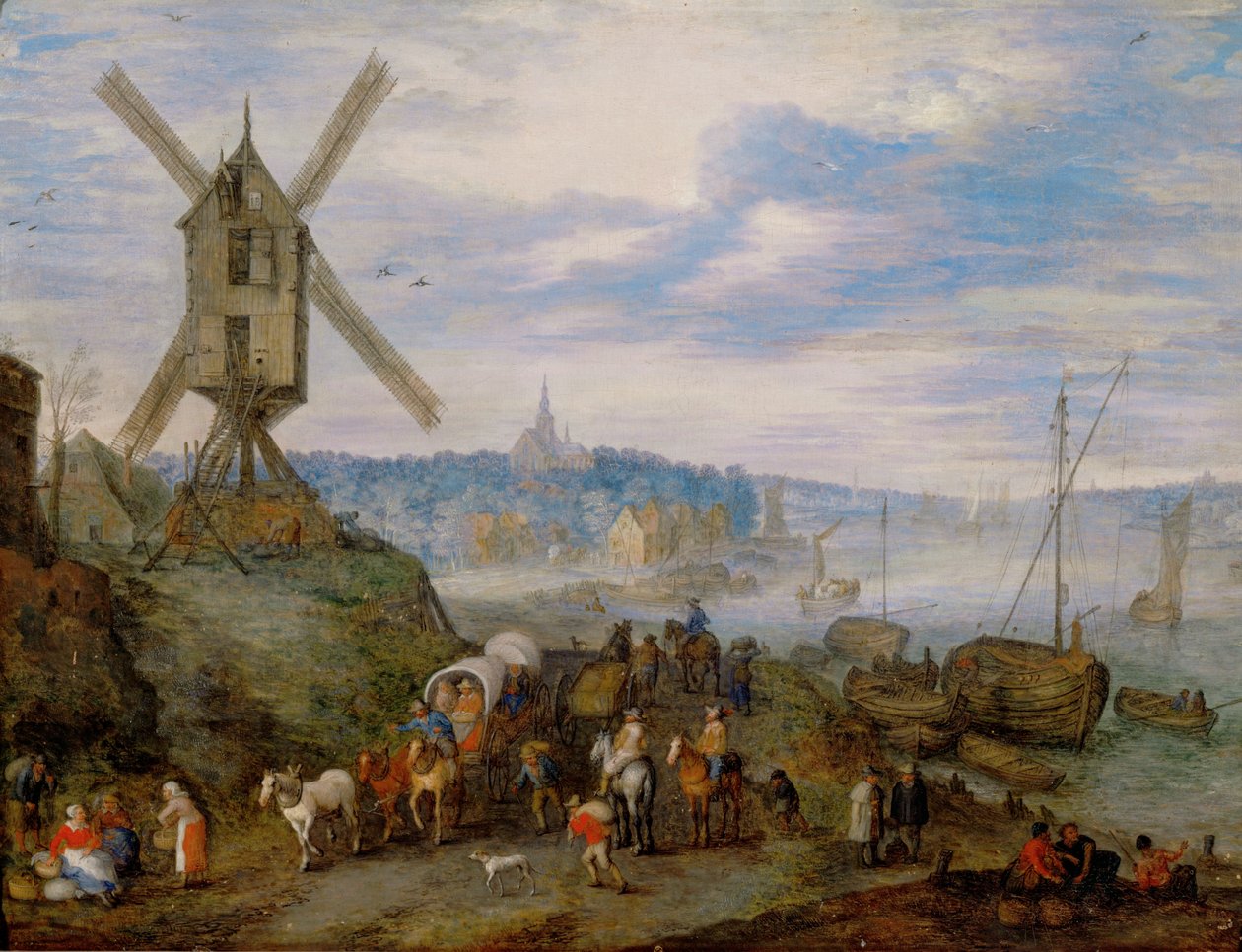 Port maritime avec moulin à vent ... - Jan the Elder Brueghel