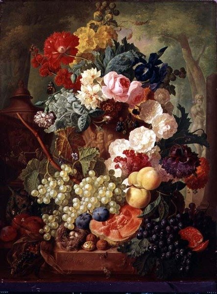 Roses, un iris et un coquelicot - Jan van Os