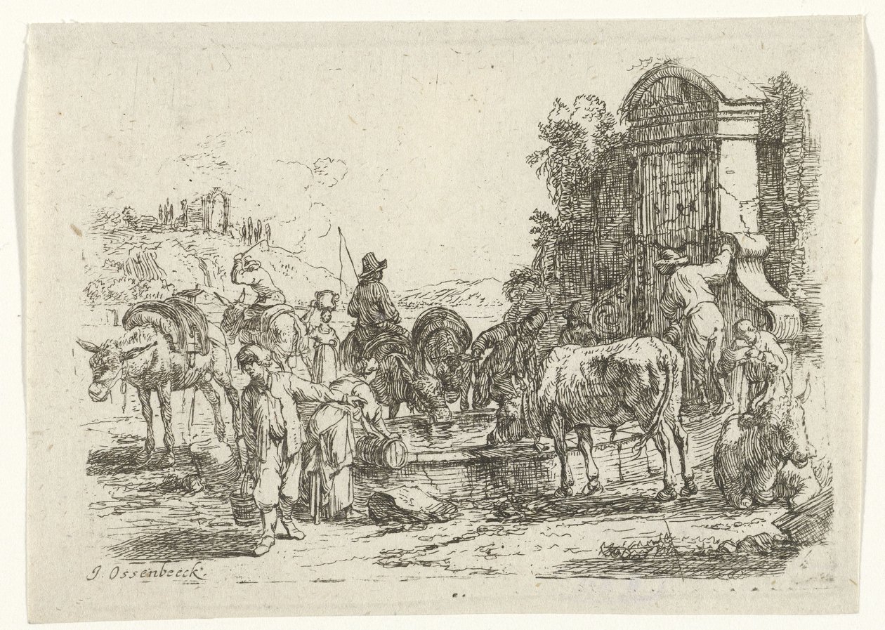 Bétail buvant à une source - Jan van Ossenbeeck