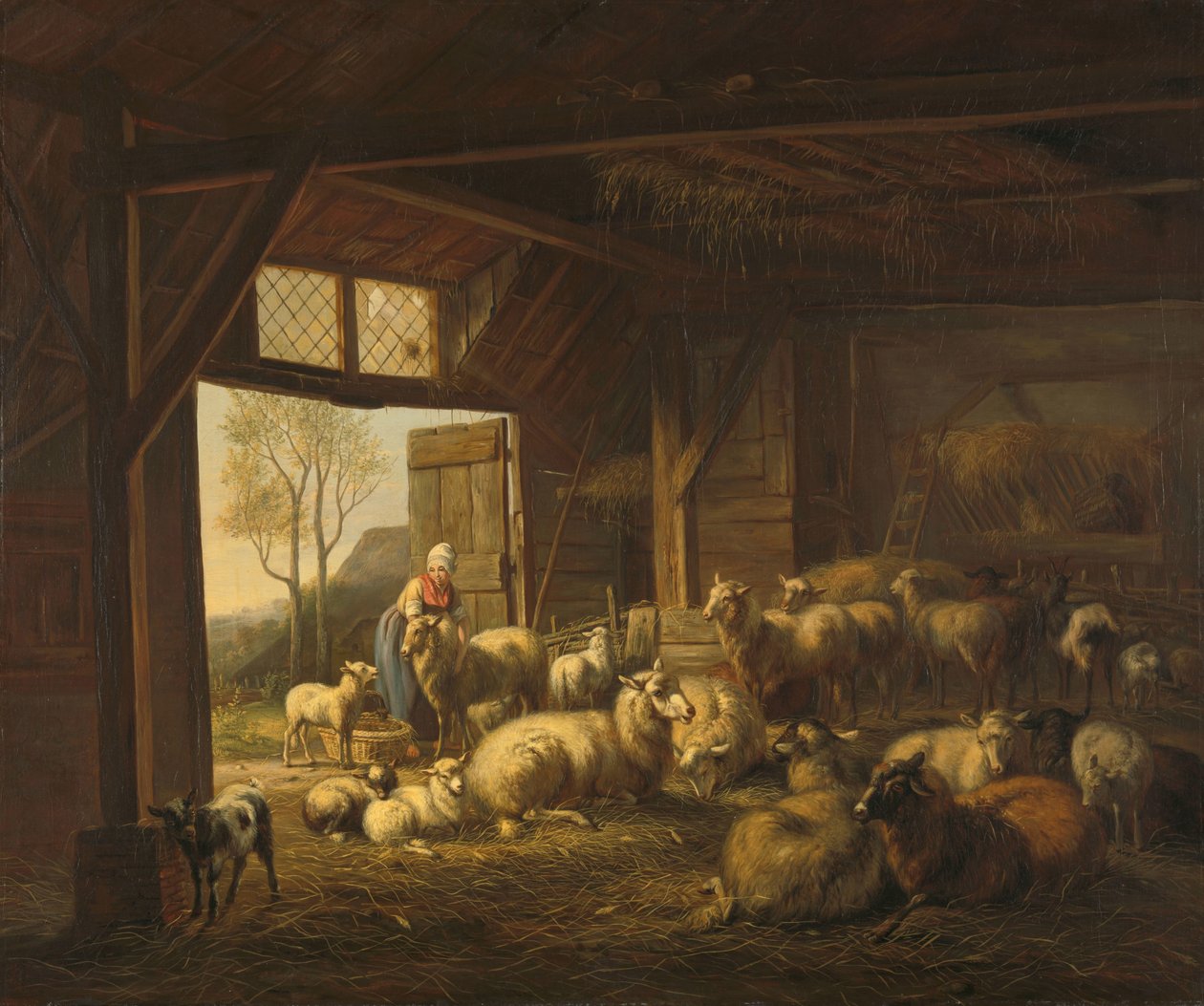 Moutons et chèvres dans une étable - Jan van Ravenswaay