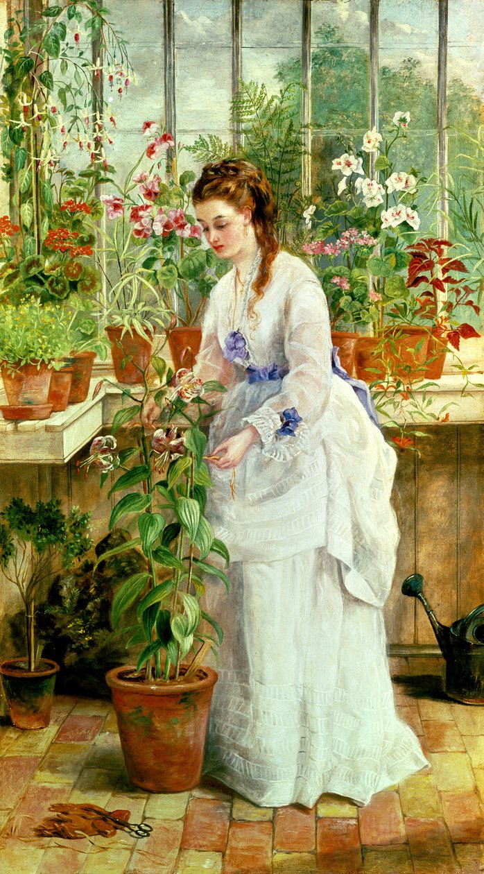 Jeune femme dans une serre - Jane Maria Bowkett