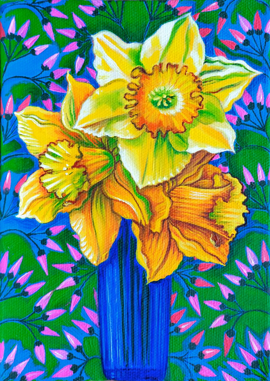 Jonquilles,2017 (huile sur toile) - Jane Tattersfield