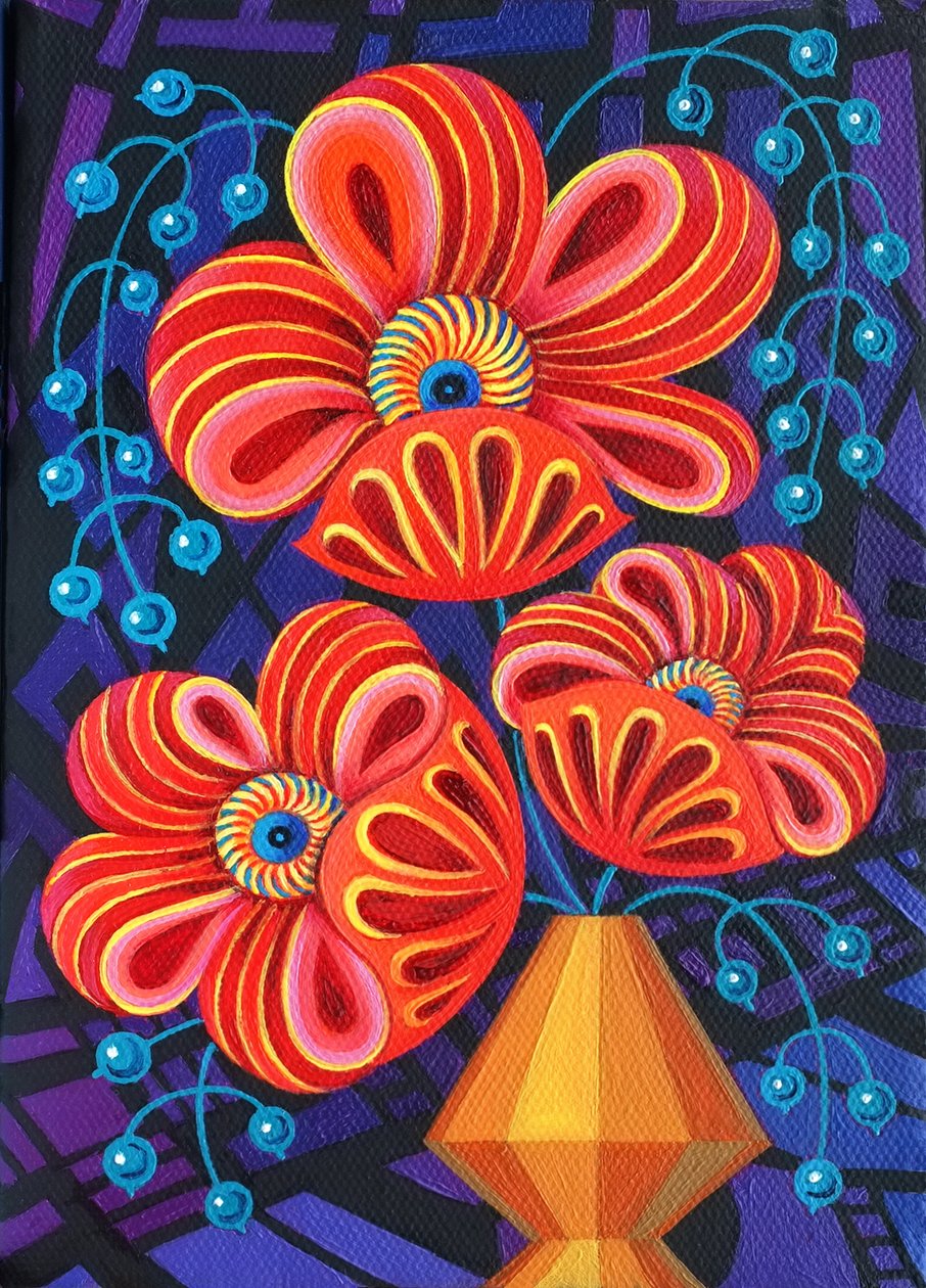 Fleurs rouges avec baies, 2016 - Jane Tattersfield