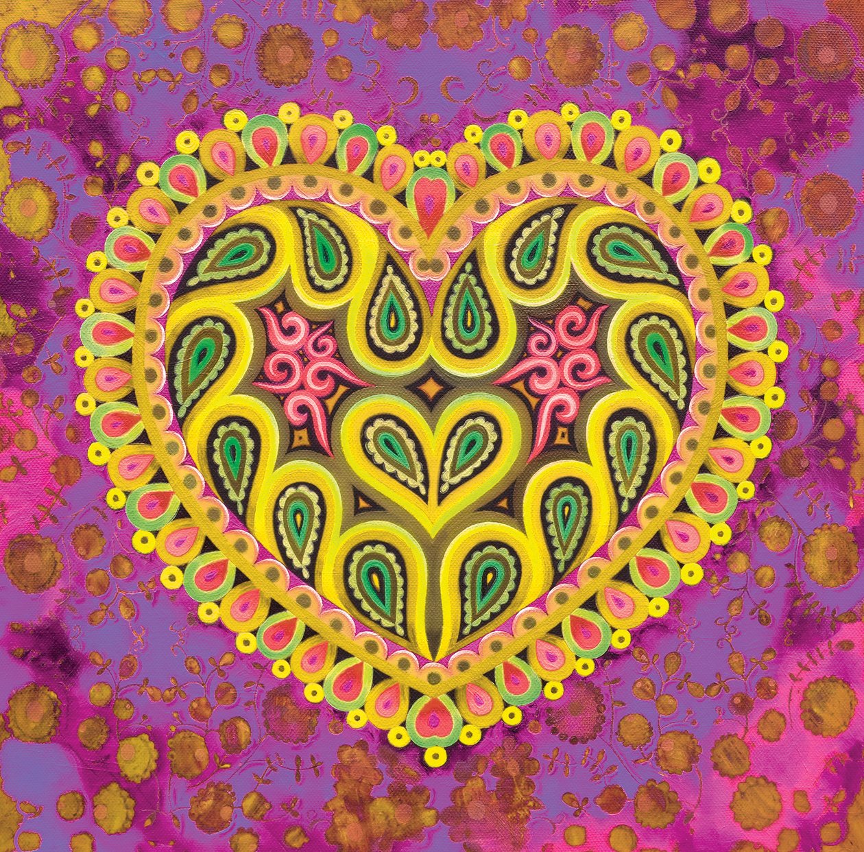 Cœur folklorique de la Saint-Valentin sur fond rose - Jane Tattersfield