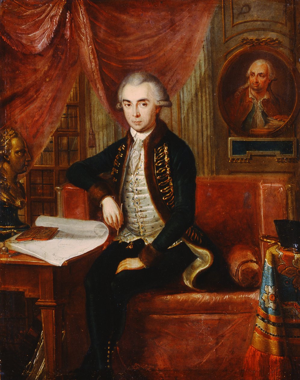 Portrait de Samuel Teleki avec un portrait ovale de Samuel Bruchental en arrière-plan - Janos Marton Stock