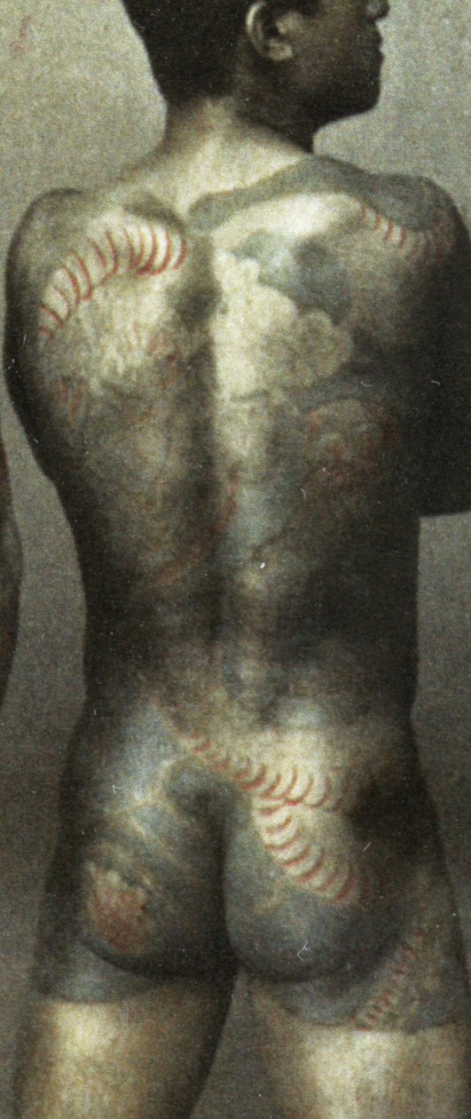 Homme avec tatouage traditionnel japonais Irezumi, c.1880 (photo albuminée colorée à la main) (détail) - Japanese Photographer