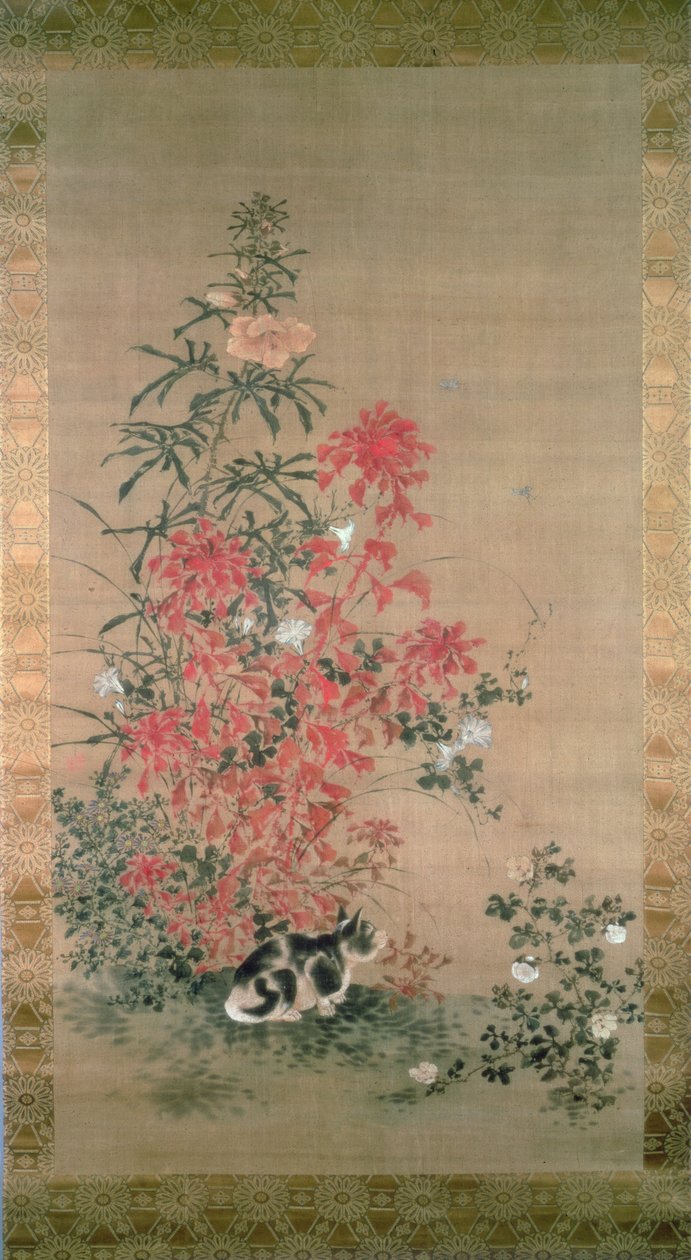Chat parmi les fleurs - Japanese School