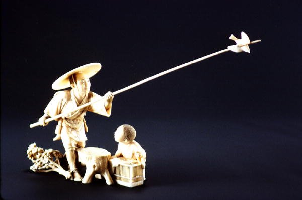 Fermier et oiseau, période Meiji (1868-1912) - Japanese School