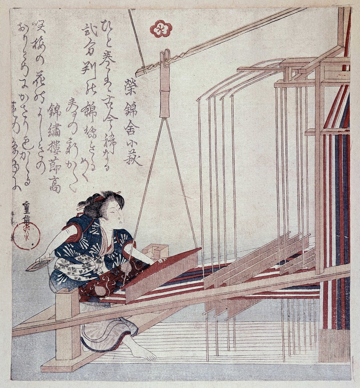 Métier à tisser japonais, estampe de la fin du 19ème siècle - Japanese School