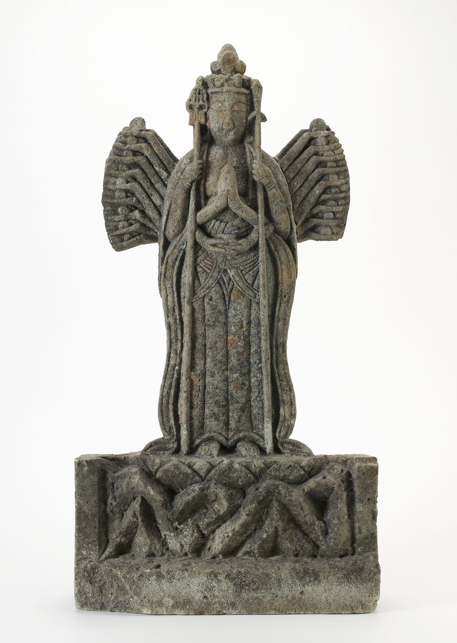 Statuette en pierre grise grossière - Japanese School