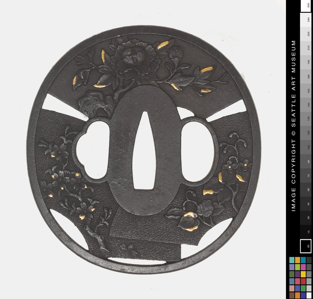 Tsuba : Chrysanthème, Cerisier, Iris - Japanese School