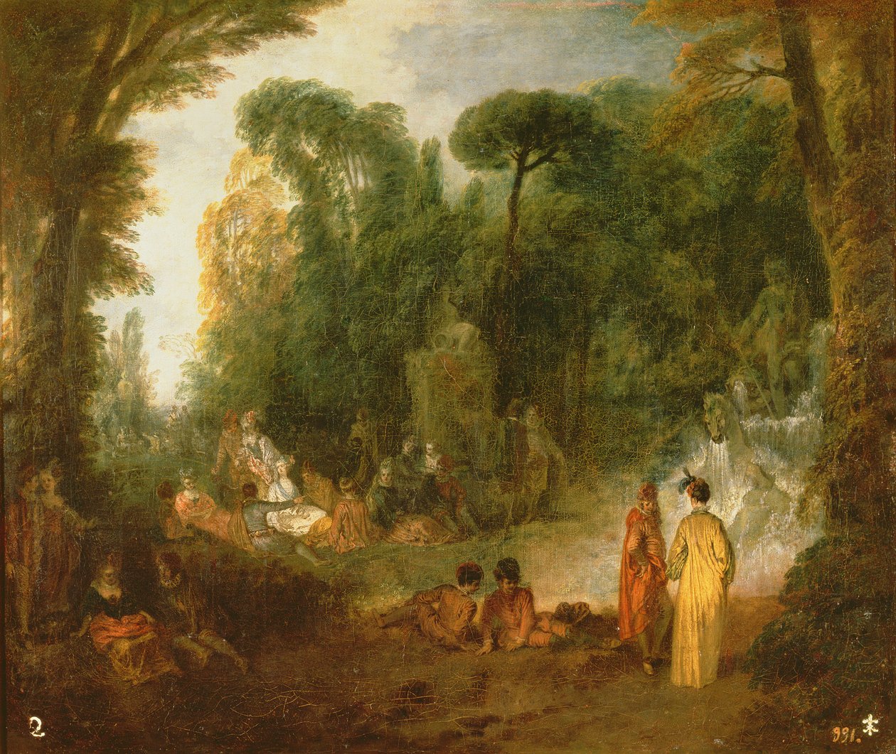 Rassemblement courtois dans un parc, c.171213 - Jean Antoine Watteau