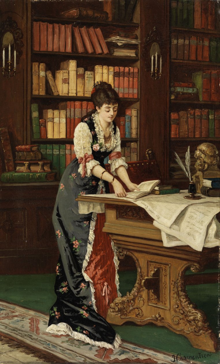 Jeune femme lisant dans une bibliothèque - Jean Baptiste II Charpentier