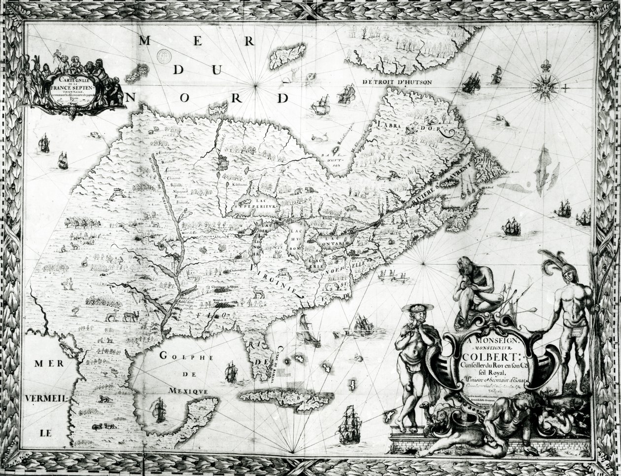 Carte de la Nouvelle-France dédiée à Colbert par Duchesneau, Intendant, 1681 - Jean Baptiste Louis Franquelin