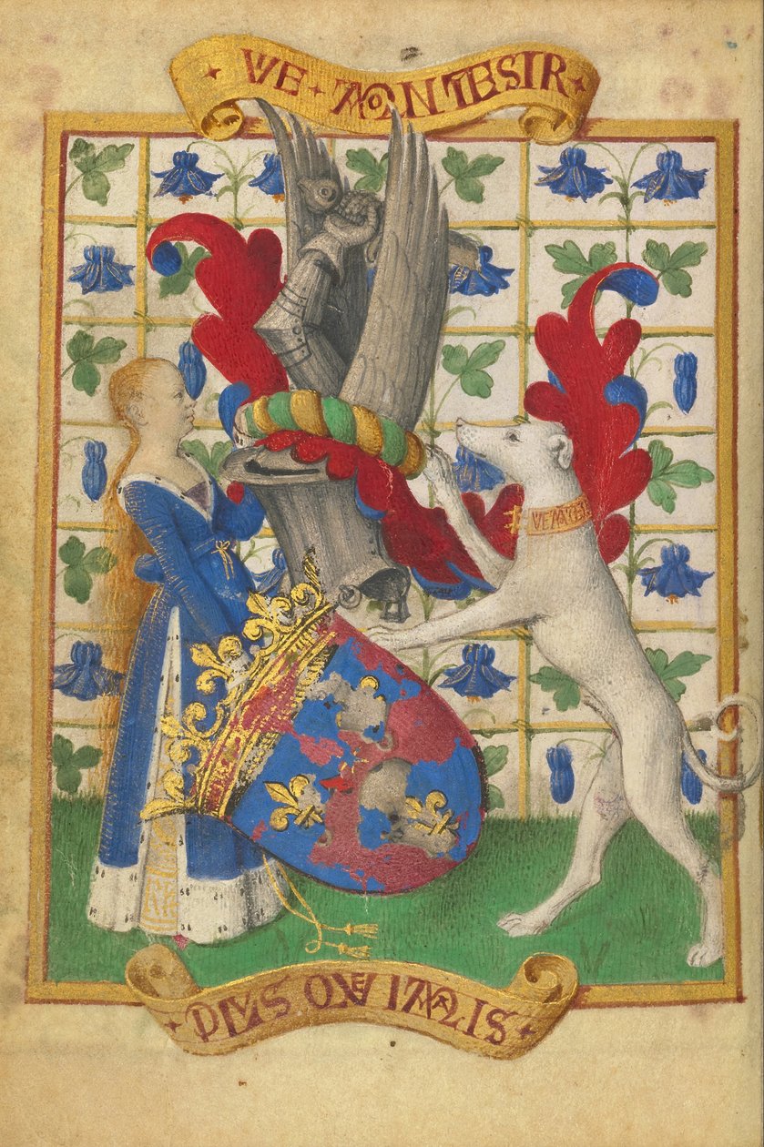 Blason tenu par une femme et un lévrier - Jean Fouquet