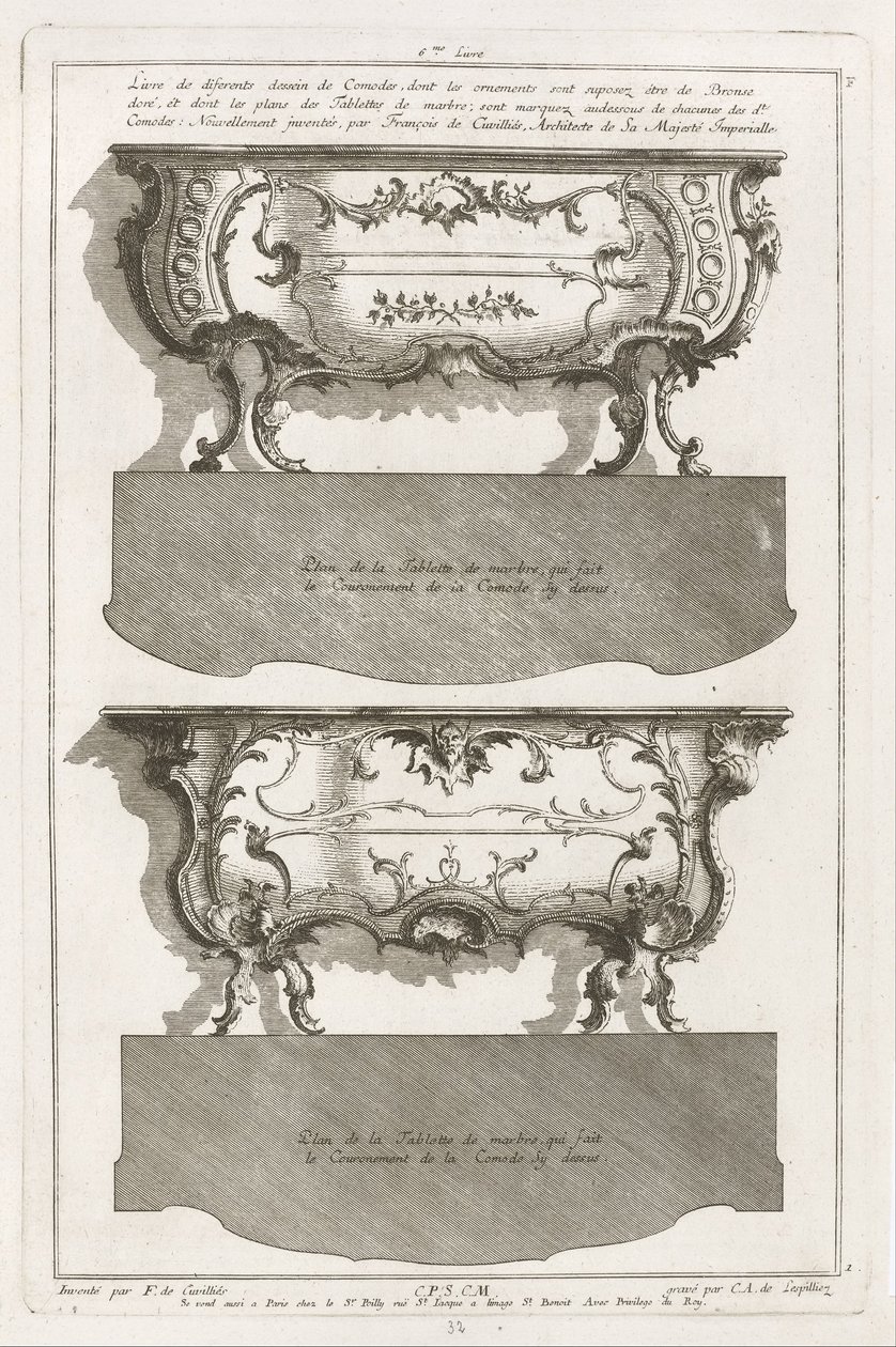 Deux différents desseins de commodes - Jean François Cuvilliés