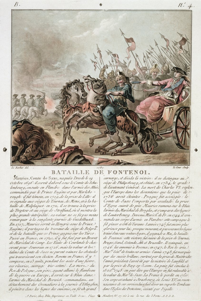 Bataille de Fontenoy, 1745, gravée par Louis Le Coeur, 1787 - Jean Jacques Francois Le Barbier