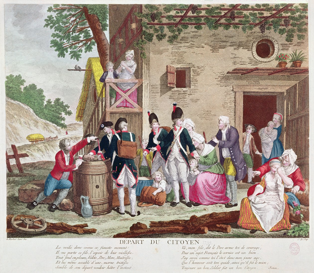 Le départ du citoyen, 1792 (gravure en couleur) - Jean Jacques Francois Le Barbier