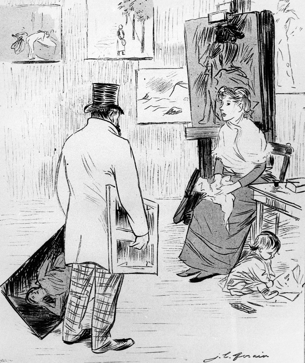 Artiste malheureux et sans succès qui a essayé de vendre son travail, dit à sa femme que les marchands ne veulent que des 