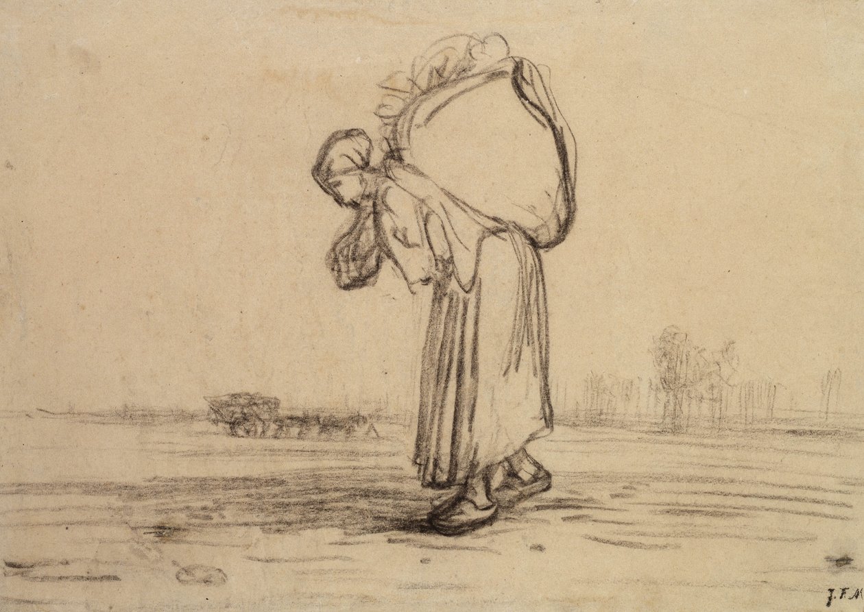 Femme portant un sac sur son dos - Jean Francois Millet