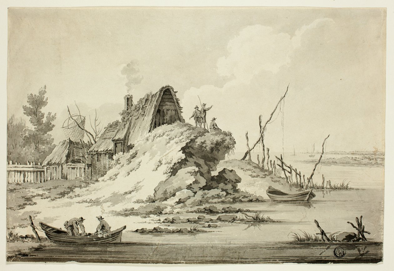 Scène rustique en bord de mer - Jean Baptiste Le Prince