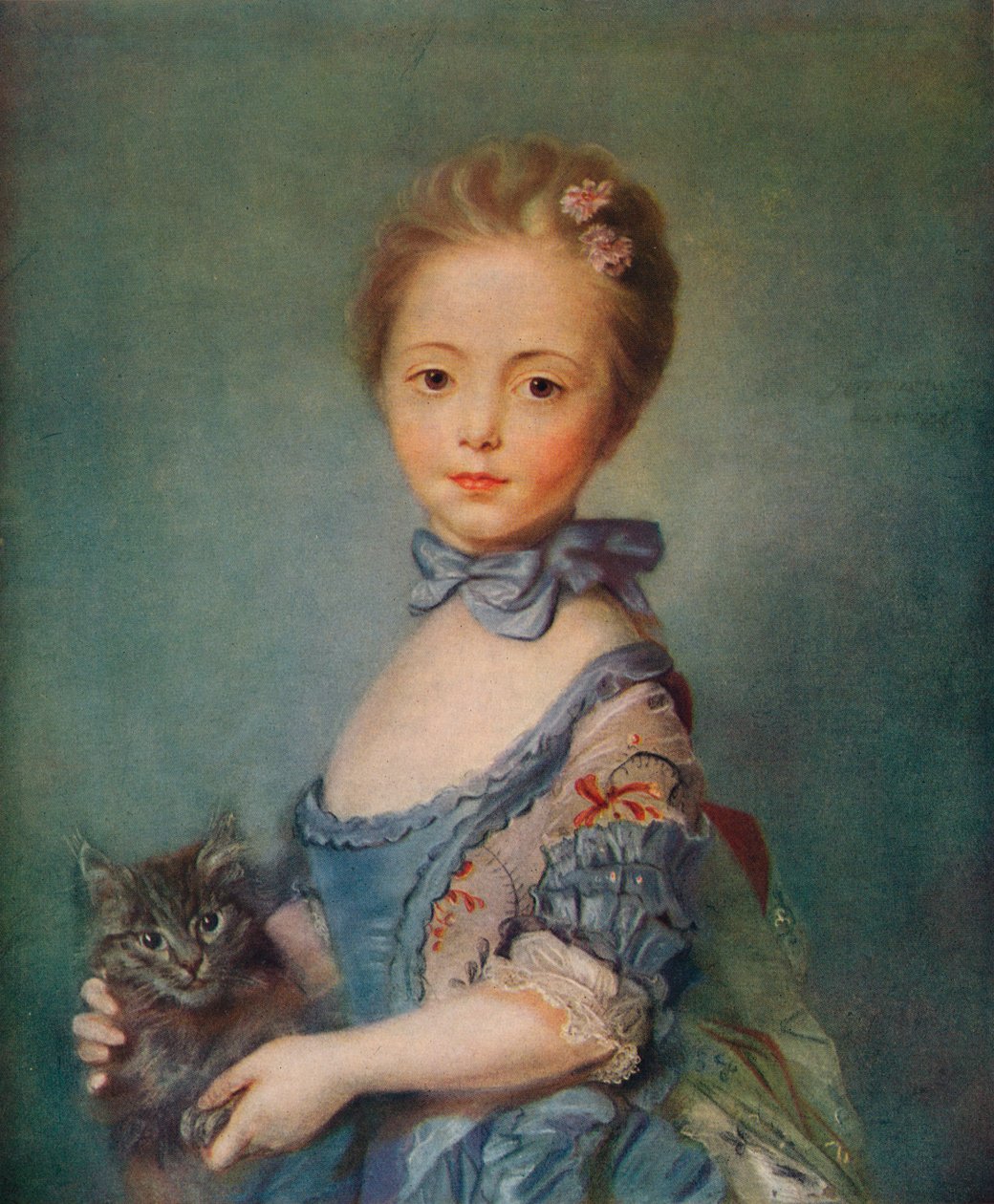 Une fille avec un chaton - Jean Baptiste Perronneau