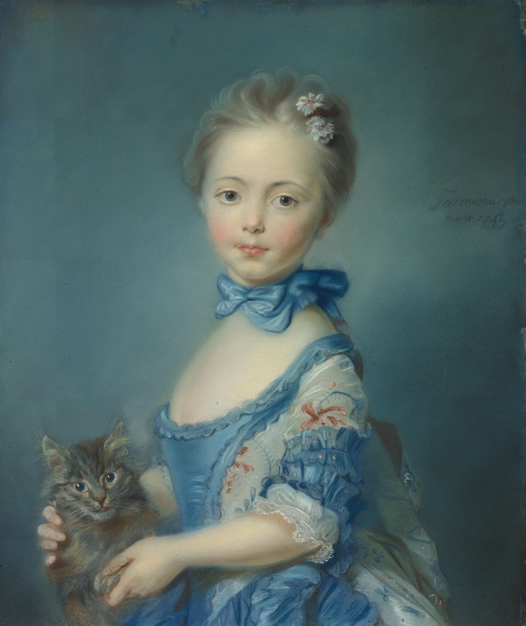 Une fille avec un chaton - Jean Baptiste Perronneau