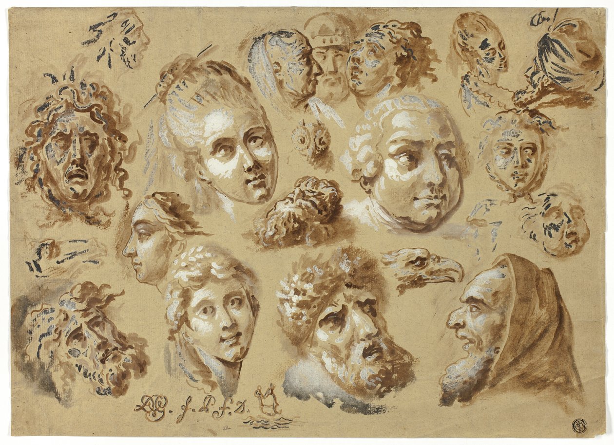 Esquisses de têtes - Jean Démosthène Dugourc
