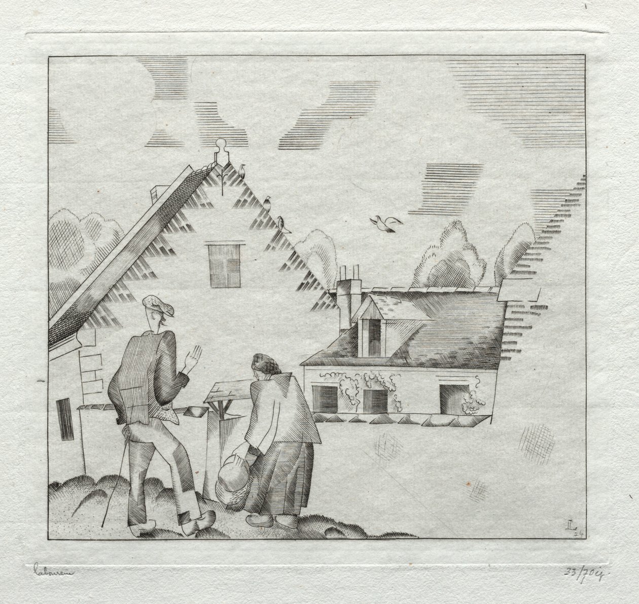 Villageois, bavardage - Jean Emile Laboureur