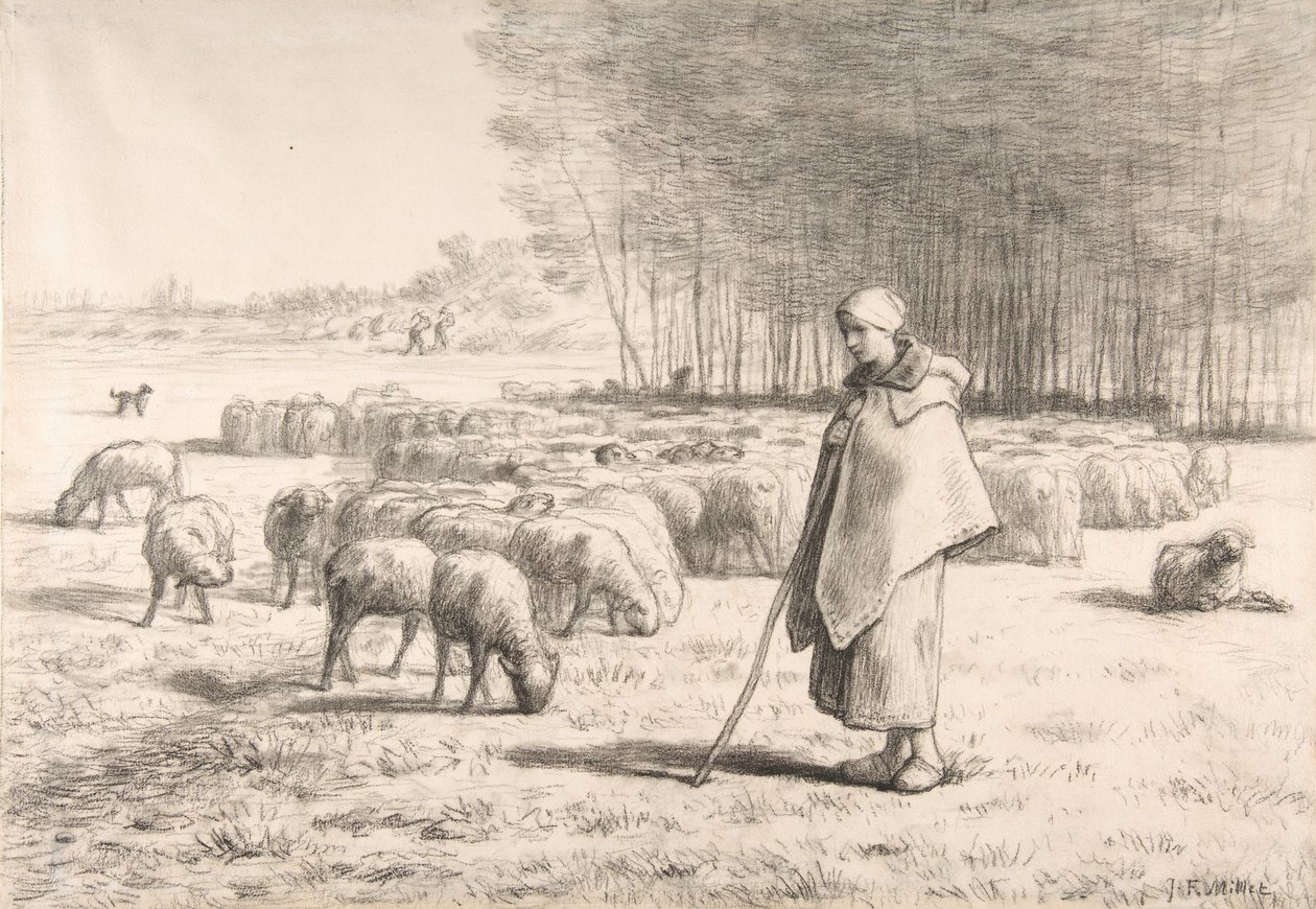 Une bergère avec son troupeau - Jean Francois Millet
